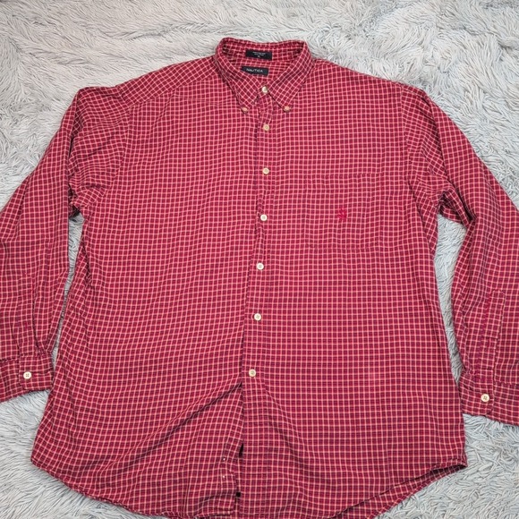 Vintage Nautica Shirt Mens XL Red Check Button Up Career Casual Pocket Comfort - Picture 1 of 10